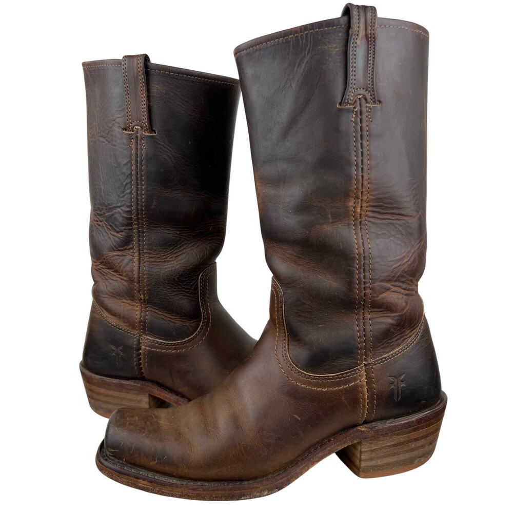 Frye Brown Leather Mid-Calf Heeled Boots